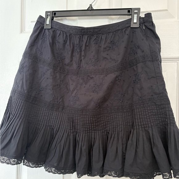 Unsubscribed Black Embroidered Boho Skirt – Eyelet Lace Hem Ruffle - Picture 1 of 7
